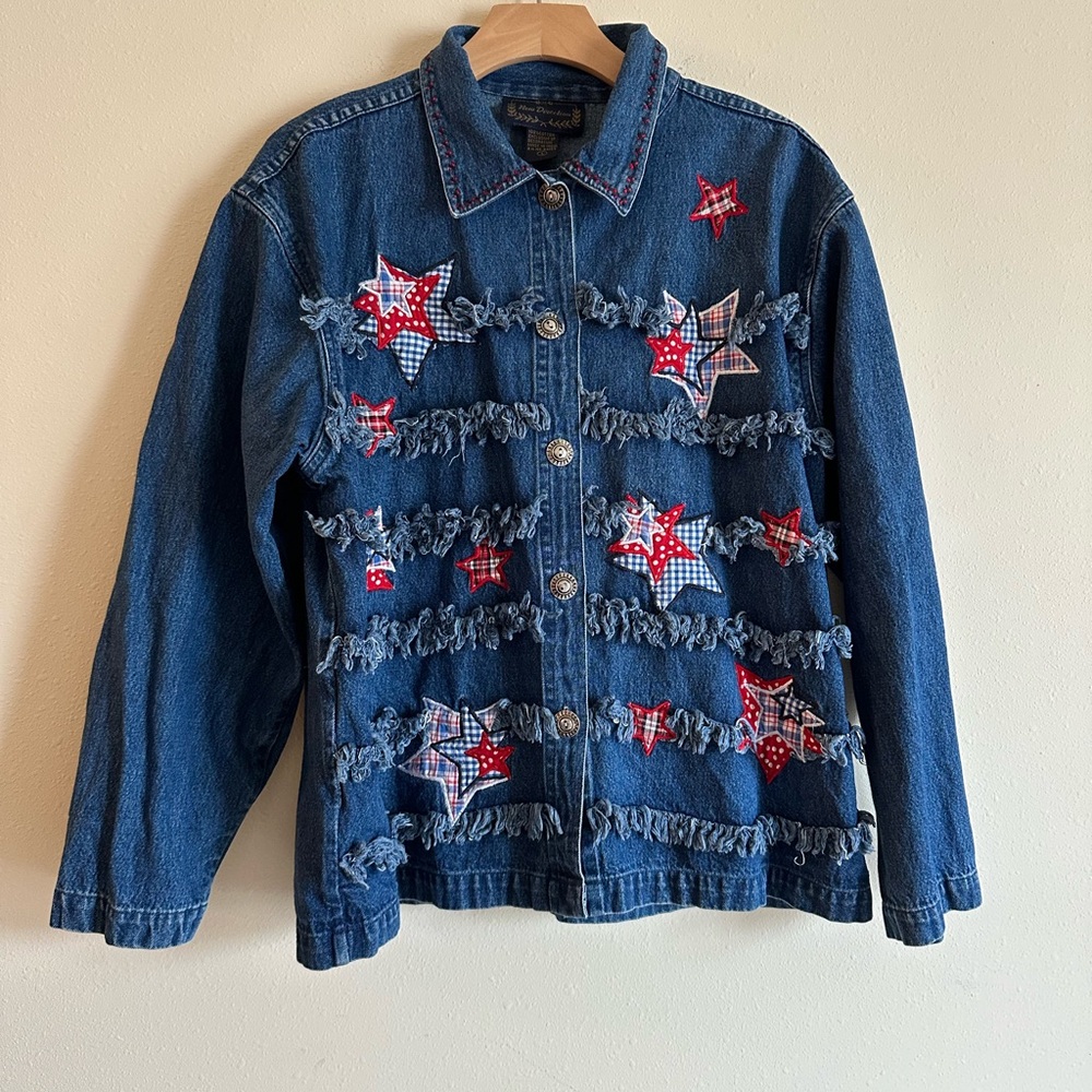 Vintage denim embroidered ruffle and star western jacket